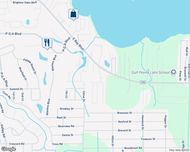 map of restaurants, bars, coffee shops, grocery stores, and more near 2728 Copper Reef Drive in Gulf Breeze