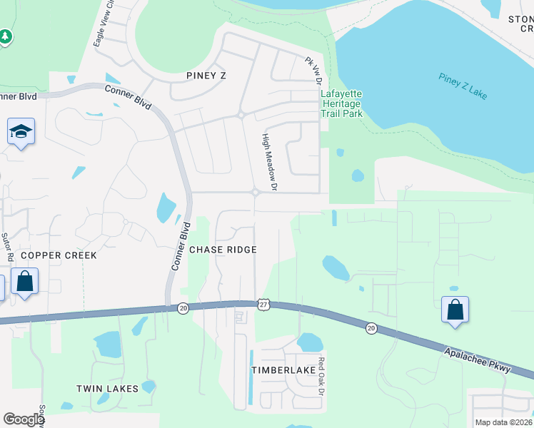 map of restaurants, bars, coffee shops, grocery stores, and more near 1121 Virgil Road in Tallahassee