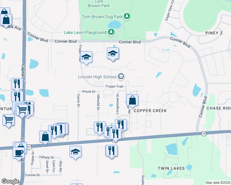 map of restaurants, bars, coffee shops, grocery stores, and more near 1009 Idlewild Drive in Tallahassee