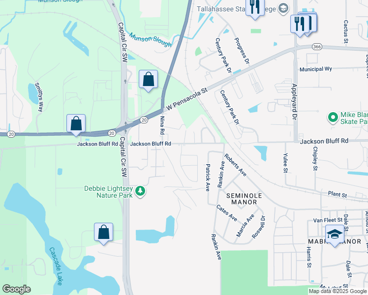 map of restaurants, bars, coffee shops, grocery stores, and more near 1502 Doolittle Avenue in Tallahassee