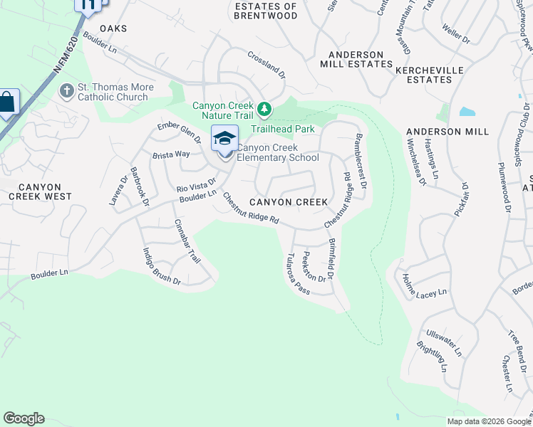 map of restaurants, bars, coffee shops, grocery stores, and more near 10224 Chestnut Ridge Road in Austin