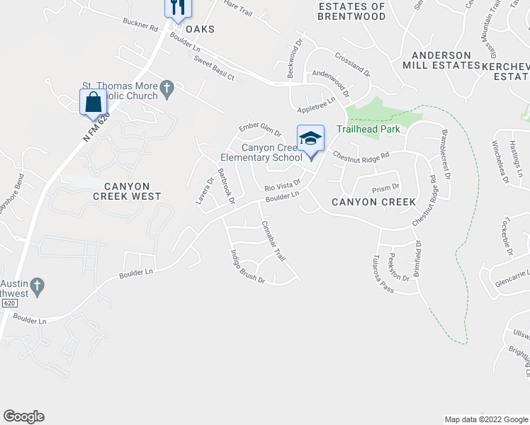 map of restaurants, bars, coffee shops, grocery stores, and more near 11022 Sebrite Drive in Austin