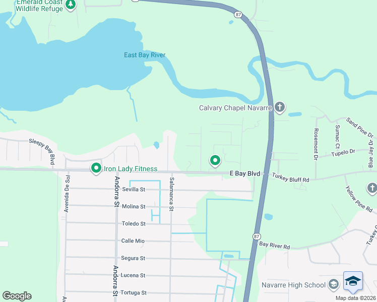 map of restaurants, bars, coffee shops, grocery stores, and more near 8209 Riverside Landing Way in Navarre