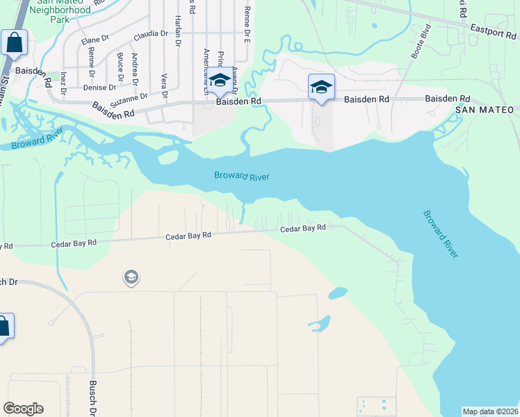 map of restaurants, bars, coffee shops, grocery stores, and more near 1069 Cedar Bay Road in Jacksonville