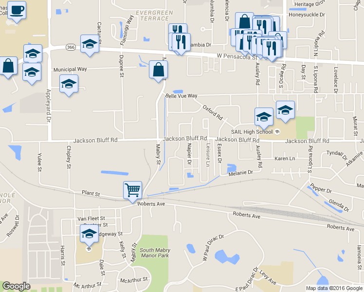 map of restaurants, bars, coffee shops, grocery stores, and more near 38 Vrogy Court in Tallahassee