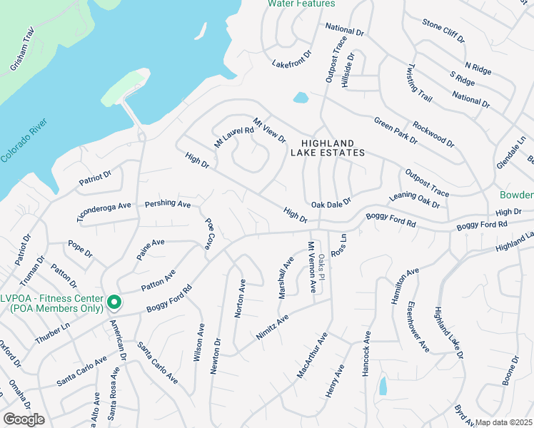 map of restaurants, bars, coffee shops, grocery stores, and more near 21108 Boggy Ford Road in Lago Vista