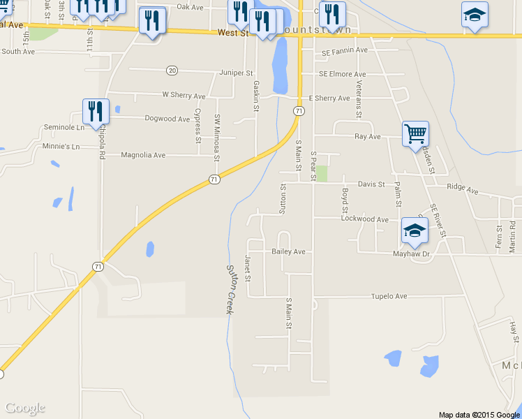 map of restaurants, bars, coffee shops, grocery stores, and more near 20498 Iola Avenue in Blountstown