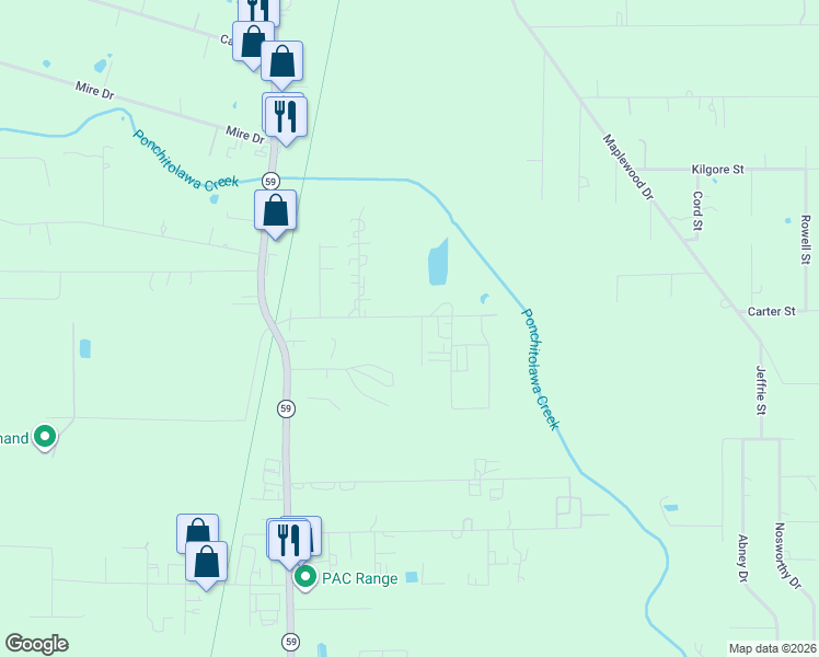 map of restaurants, bars, coffee shops, grocery stores, and more near 22240 Marshall Road in Mandeville
