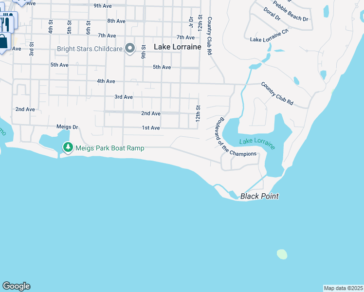 map of restaurants, bars, coffee shops, grocery stores, and more near 88 Meigs Drive in Shalimar
