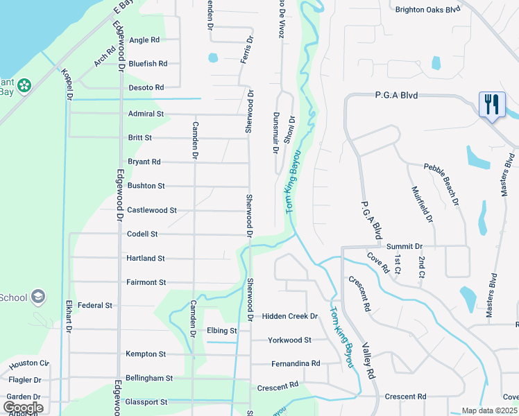 map of restaurants, bars, coffee shops, grocery stores, and more near 2679 Shoni Drive in Navarre