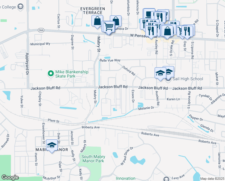 map of restaurants, bars, coffee shops, grocery stores, and more near 38 Vrogy Court in Tallahassee