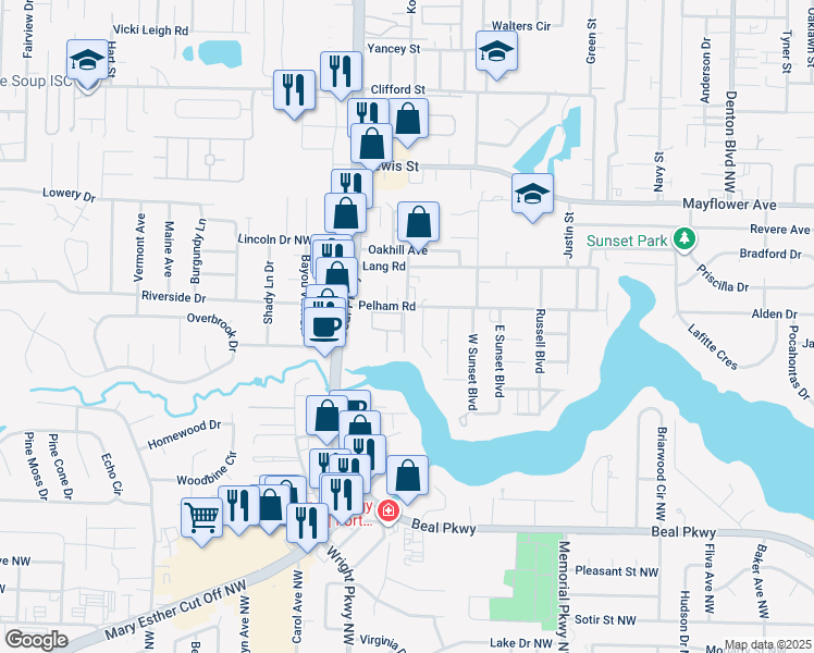 map of restaurants, bars, coffee shops, grocery stores, and more near 218 Pelham Road in Fort Walton Beach