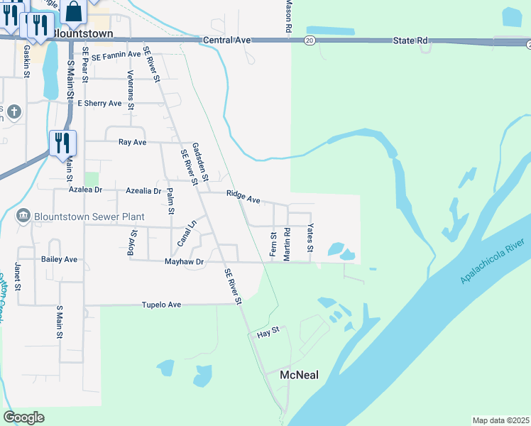 map of restaurants, bars, coffee shops, grocery stores, and more near 1000-1098 Thomas Avenue in Blountstown