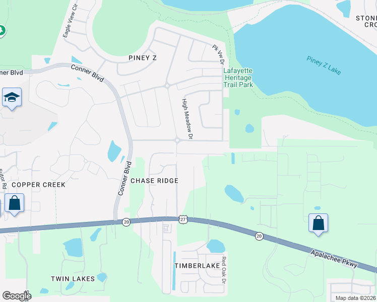 map of restaurants, bars, coffee shops, grocery stores, and more near 1121 Virgil Road in Tallahassee