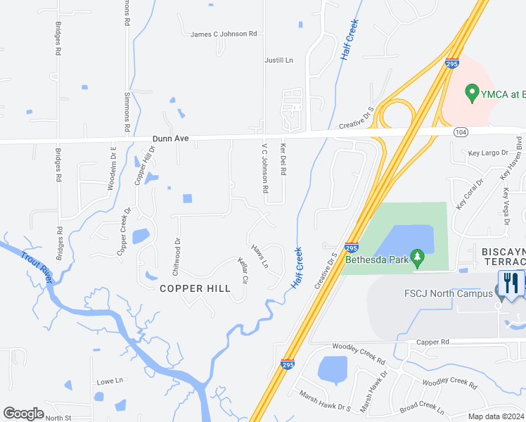 map of restaurants, bars, coffee shops, grocery stores, and more near 11074 Haws Lane in Jacksonville