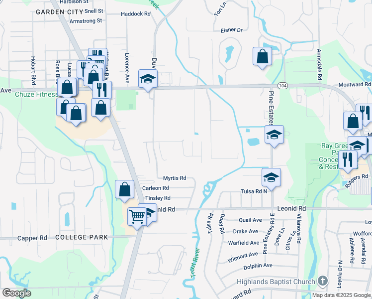 map of restaurants, bars, coffee shops, grocery stores, and more near 10949 Acorn Park Drive East in Jacksonville