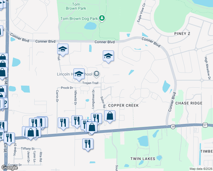 map of restaurants, bars, coffee shops, grocery stores, and more near 3718 Rock Brook Drive in Tallahassee