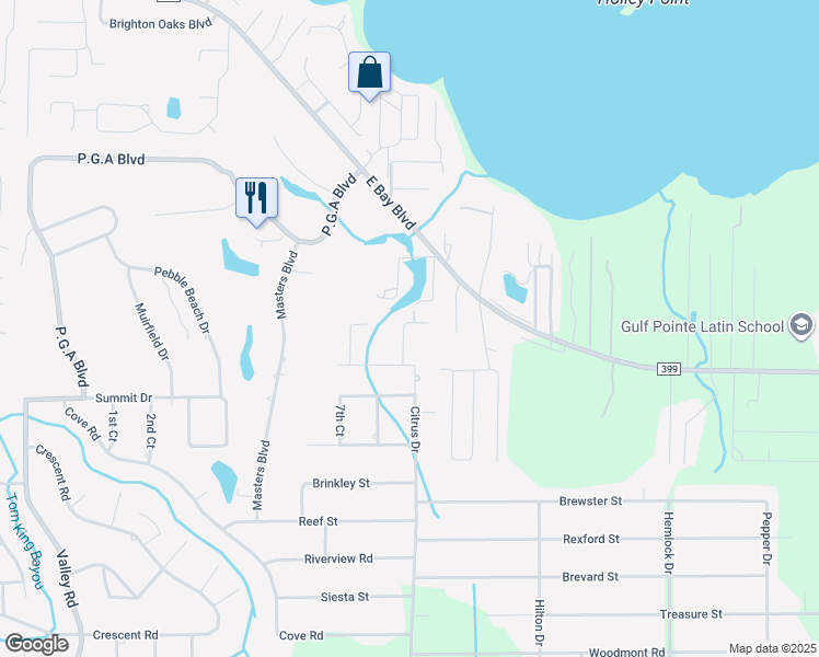 map of restaurants, bars, coffee shops, grocery stores, and more near 2734 Lakes Edge Lane in Navarre