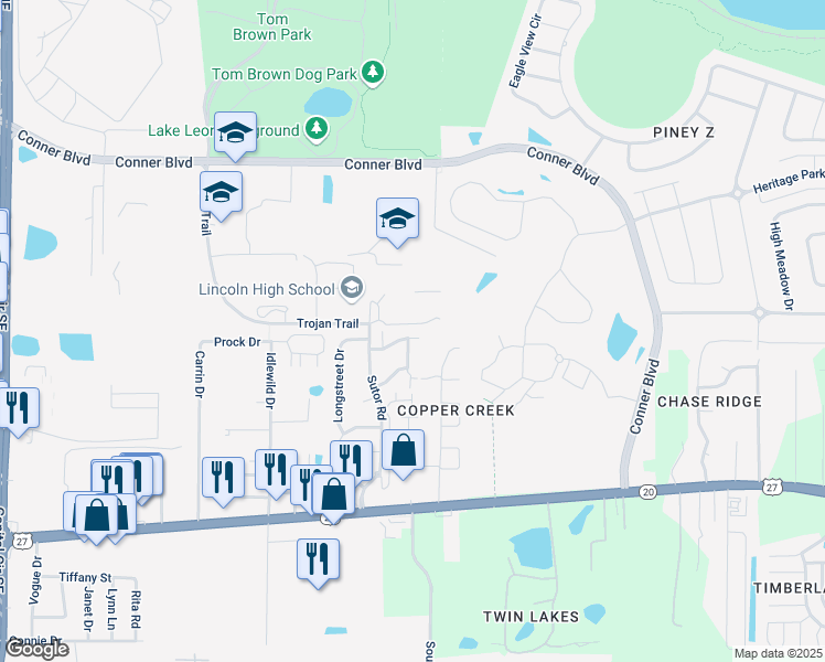 map of restaurants, bars, coffee shops, grocery stores, and more near 3718 Rock Brook Drive in Tallahassee