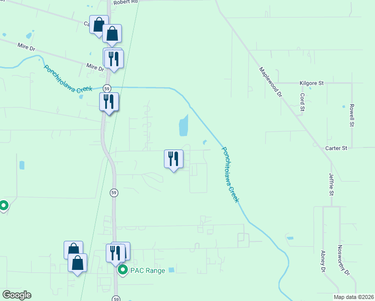 map of restaurants, bars, coffee shops, grocery stores, and more near 22257 Marshall Road in Mandeville