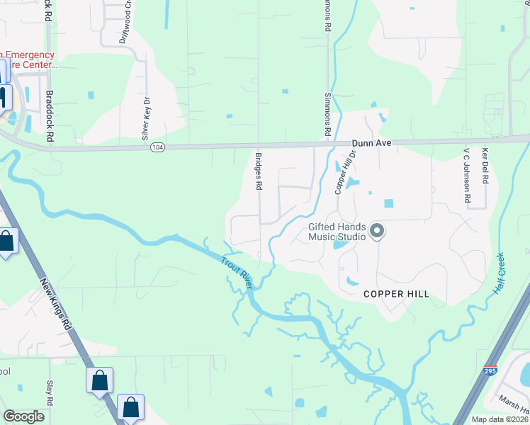 map of restaurants, bars, coffee shops, grocery stores, and more near 11033 Bridges Road in Jacksonville