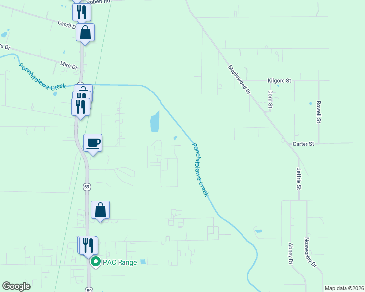 map of restaurants, bars, coffee shops, grocery stores, and more near 22305 Marshall Road in Mandeville
