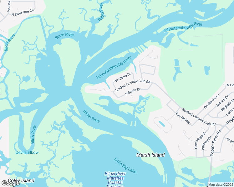 map of restaurants, bars, coffee shops, grocery stores, and more near 2479 Sunkist Country Club Road in Biloxi