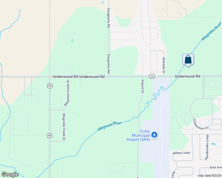 map of restaurants, bars, coffee shops, grocery stores, and more near 18464 Underwood Road in Foley