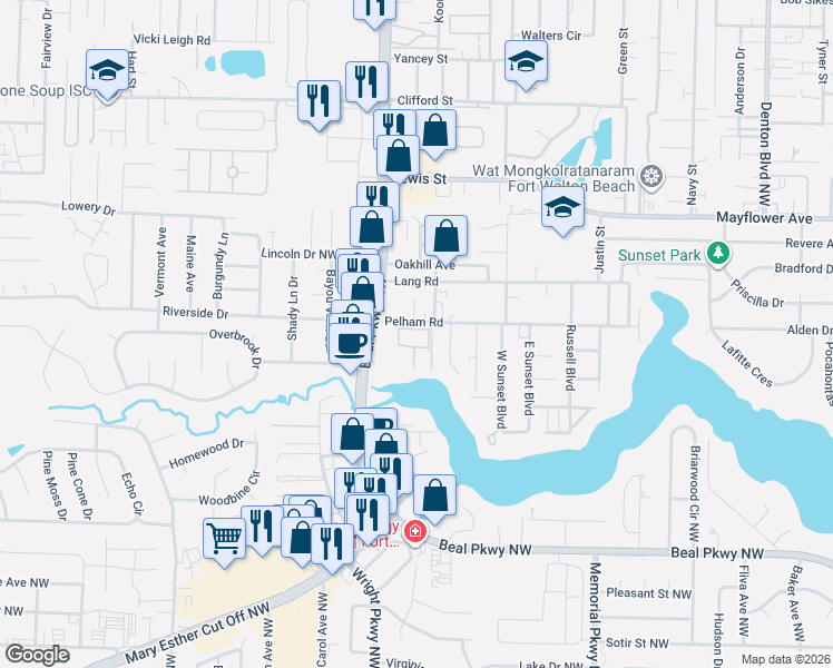 map of restaurants, bars, coffee shops, grocery stores, and more near 600 Center Street in Fort Walton Beach