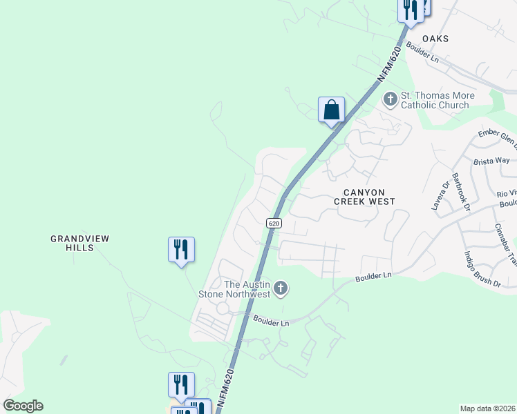 map of restaurants, bars, coffee shops, grocery stores, and more near 11910 Singer Court in Austin