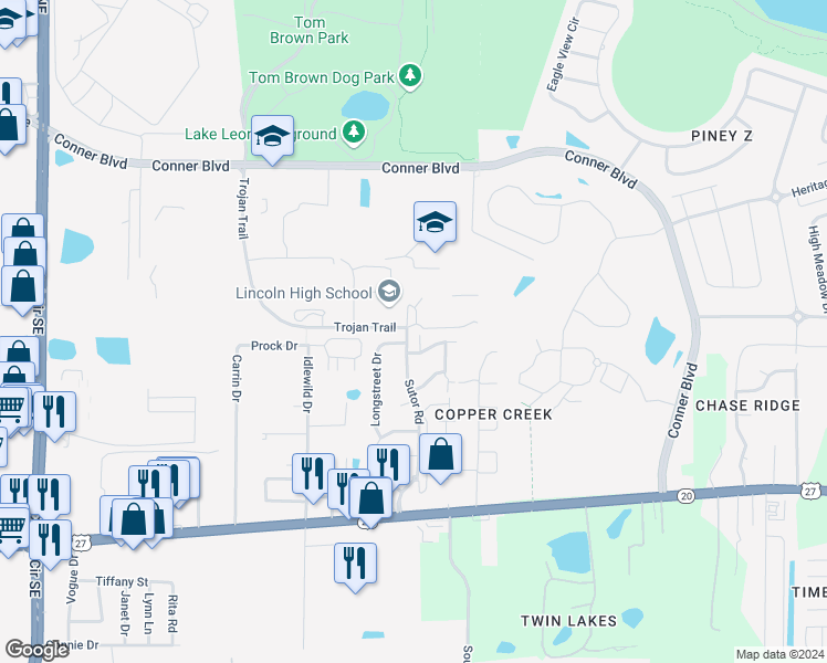map of restaurants, bars, coffee shops, grocery stores, and more near 3718 Rock Brook Drive in Tallahassee