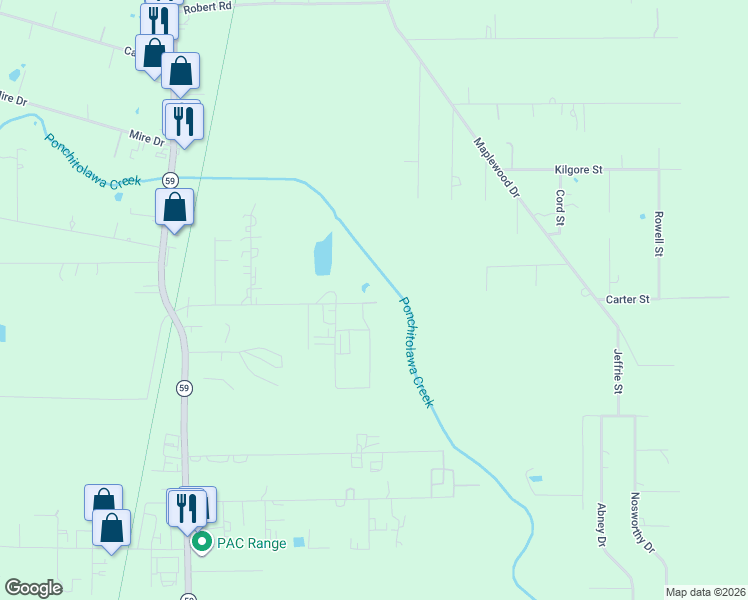 map of restaurants, bars, coffee shops, grocery stores, and more near 22305 Marshall Rd in Mandeville
