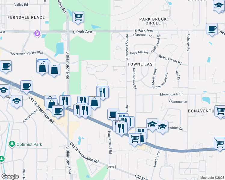map of restaurants, bars, coffee shops, grocery stores, and more near 2310 Tina Drive in Tallahassee
