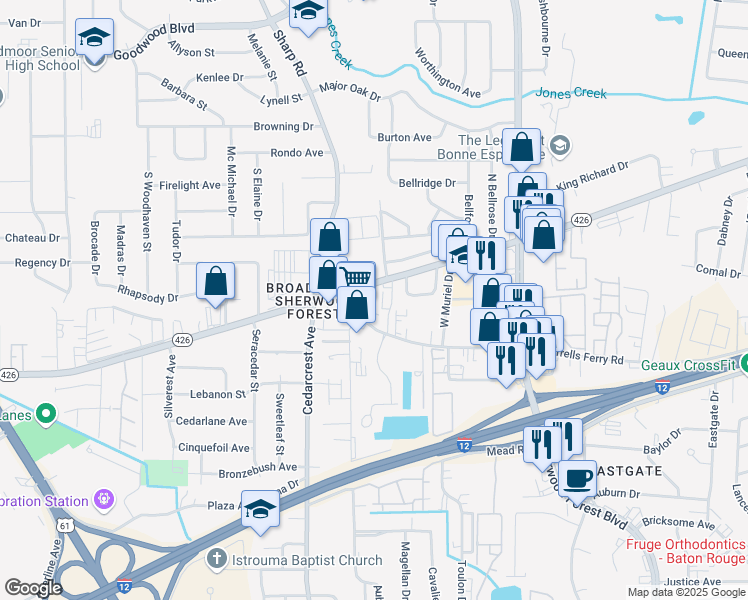 map of restaurants, bars, coffee shops, grocery stores, and more near 10926 Old Hammond Highway in Baton Rouge