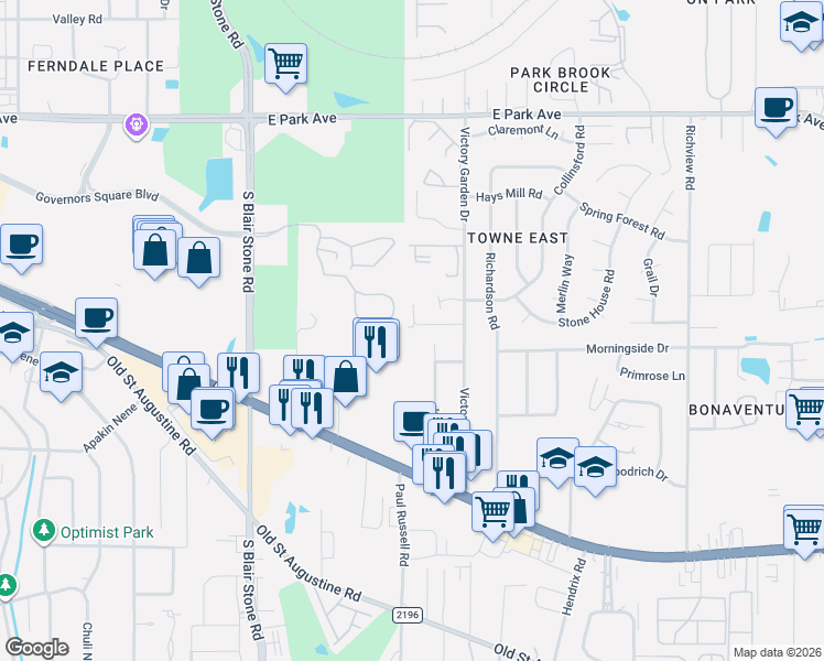 map of restaurants, bars, coffee shops, grocery stores, and more near 2310 Tina Drive in Tallahassee