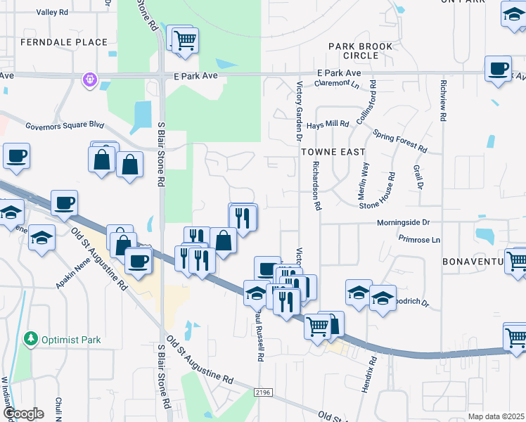 map of restaurants, bars, coffee shops, grocery stores, and more near 2310 Tina Drive in Tallahassee
