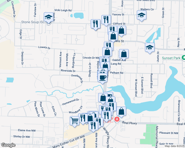 map of restaurants, bars, coffee shops, grocery stores, and more near 106 Duloft Street in Fort Walton Beach