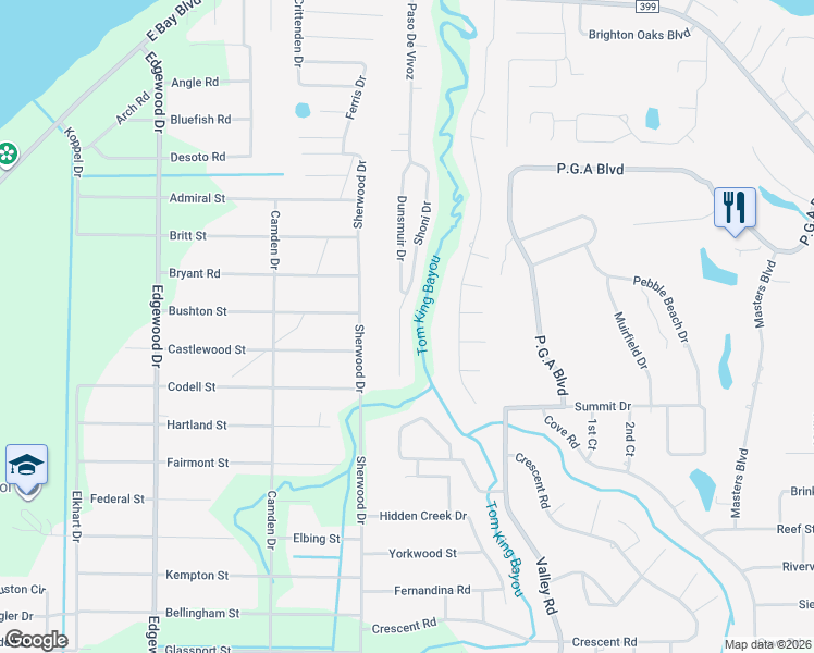 map of restaurants, bars, coffee shops, grocery stores, and more near 2718 Shoni Drive in Navarre