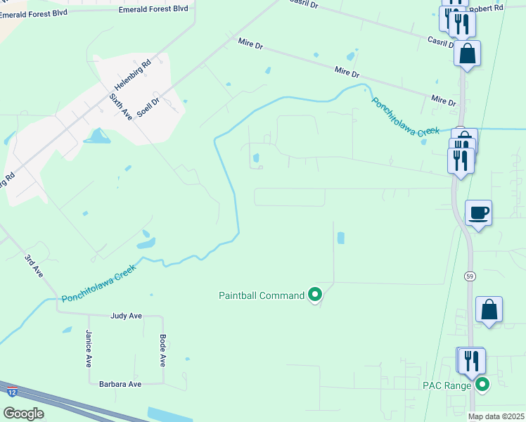 map of restaurants, bars, coffee shops, grocery stores, and more near 277 Heather Drive in Mandeville