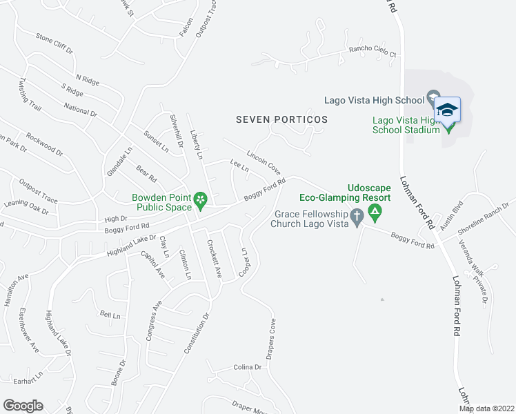 map of restaurants, bars, coffee shops, grocery stores, and more near 4304 Cooper Lane in Lago Vista