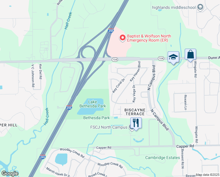 map of restaurants, bars, coffee shops, grocery stores, and more near 11008 Oyster Way in Jacksonville