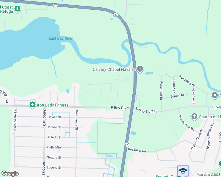map of restaurants, bars, coffee shops, grocery stores, and more near 8265 Branch Avenue in Navarre