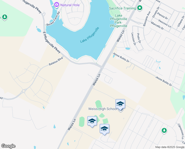 map of restaurants, bars, coffee shops, grocery stores, and more near 17500 Weiss Lane in Pflugerville