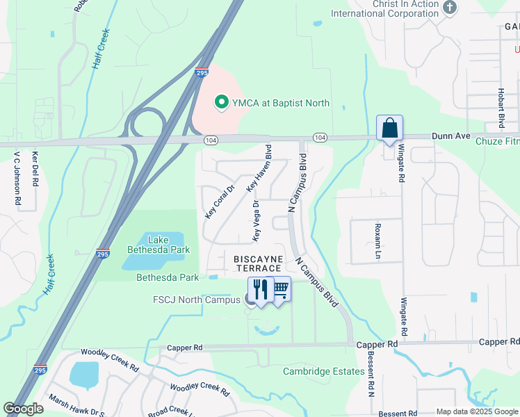 map of restaurants, bars, coffee shops, grocery stores, and more near 10955 Key Vega Drive in Jacksonville