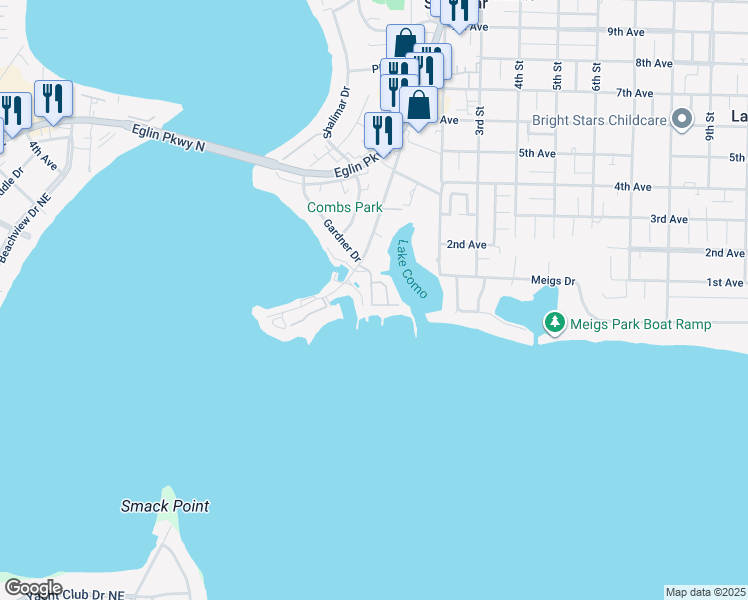 map of restaurants, bars, coffee shops, grocery stores, and more near 101 Old Ferry Road in Shalimar