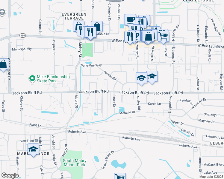 map of restaurants, bars, coffee shops, grocery stores, and more near 415 Essex Drive in Tallahassee