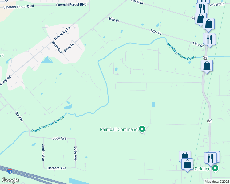 map of restaurants, bars, coffee shops, grocery stores, and more near 277 Heather Drive in Mandeville