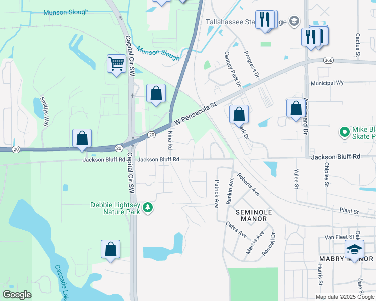 map of restaurants, bars, coffee shops, grocery stores, and more near 4206 Jackson Bluff Road in Tallahassee