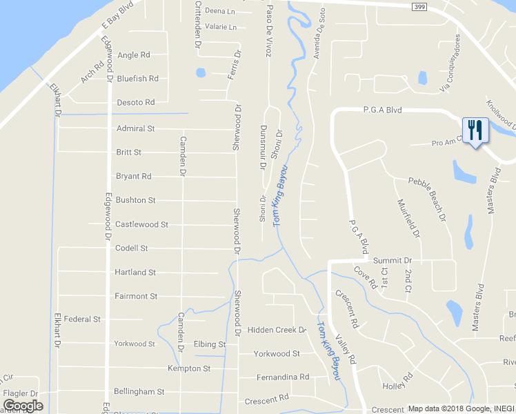map of restaurants, bars, coffee shops, grocery stores, and more near 2721 Shoni Drive in Navarre