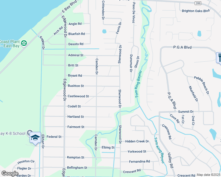 map of restaurants, bars, coffee shops, grocery stores, and more near 6743 Bushton Street in Navarre